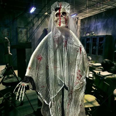 Outdoor Halloween Decorations Props Haunted House Animated Hanging Skeleton